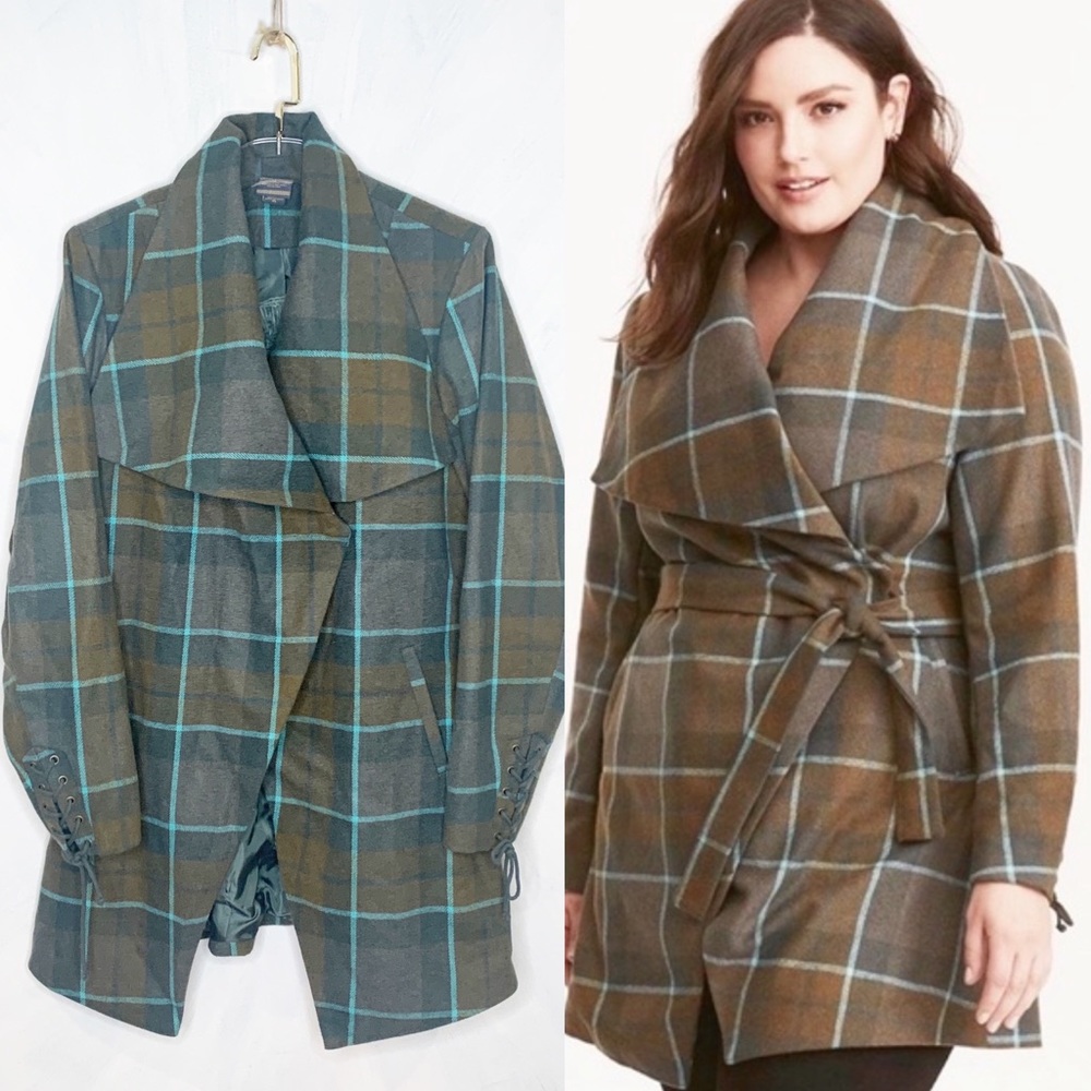 Outlander Plaid Coat Wrap Coat Lace Up Sleeve XL